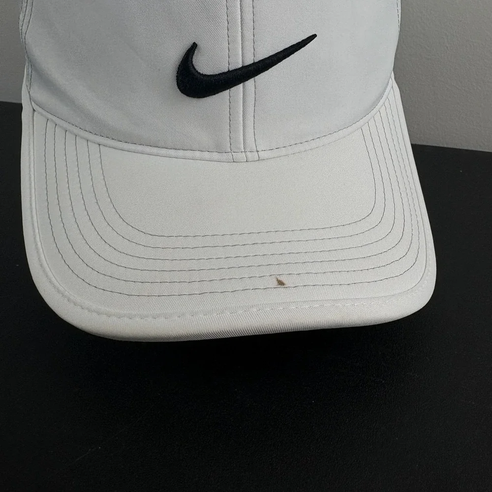 Nike Featherlight Dri-Fit Hat White Black Swoosh Tennis Running Cap Adjustable